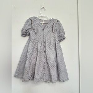 RYLEE & CRU LIGHT GREY BUTTON FRONT RUFFLE SHORT SLEEVE GIRLS DRESS SZ 6-7YEARS